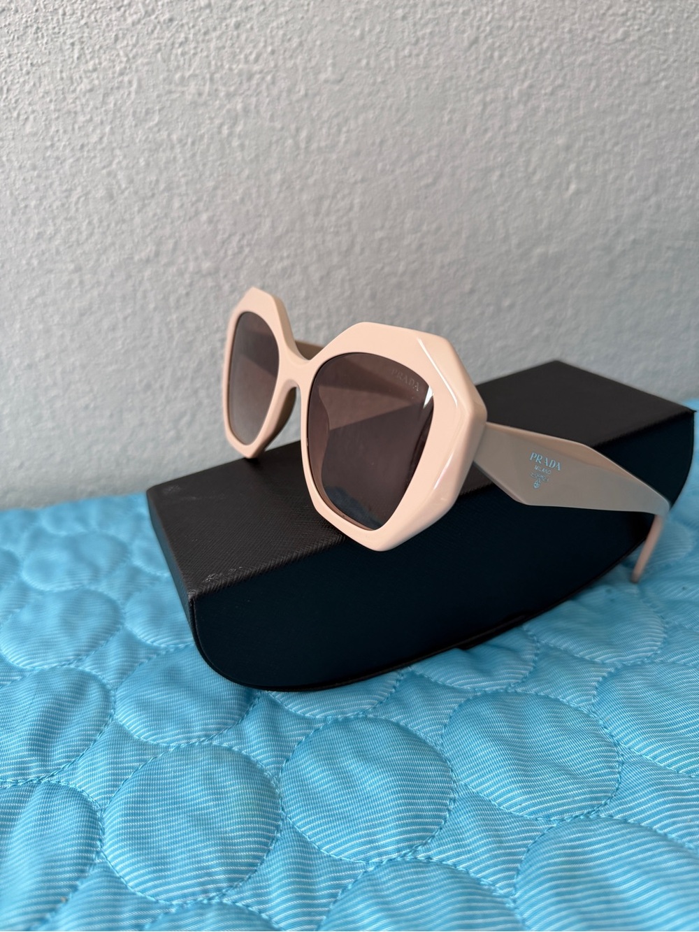 Prada Pale Pink Geometric Oversized Sunglasses